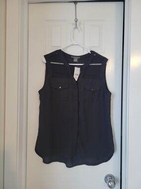 Brand New Suzy Shier Black Mesh-Yoke Sleeveless Top Size L
